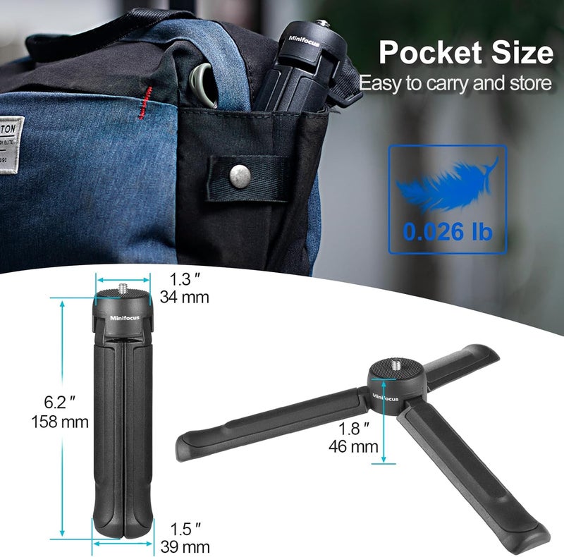 MINIFOCUS Camera Tripod, Desktop Tabletop Stand Compact Tripod with 1/4" Screw, Phone Tripod Stand for Gimbal Stabilizer Webcam Phone Holder Selfie Stick and All DSLR Cameras - Image 4